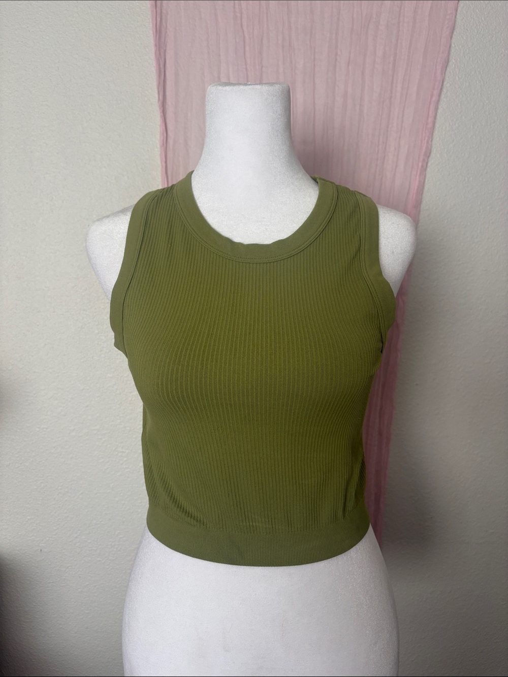Ribbed Olive Crop Tank Top - Women's Sleeveless Knit